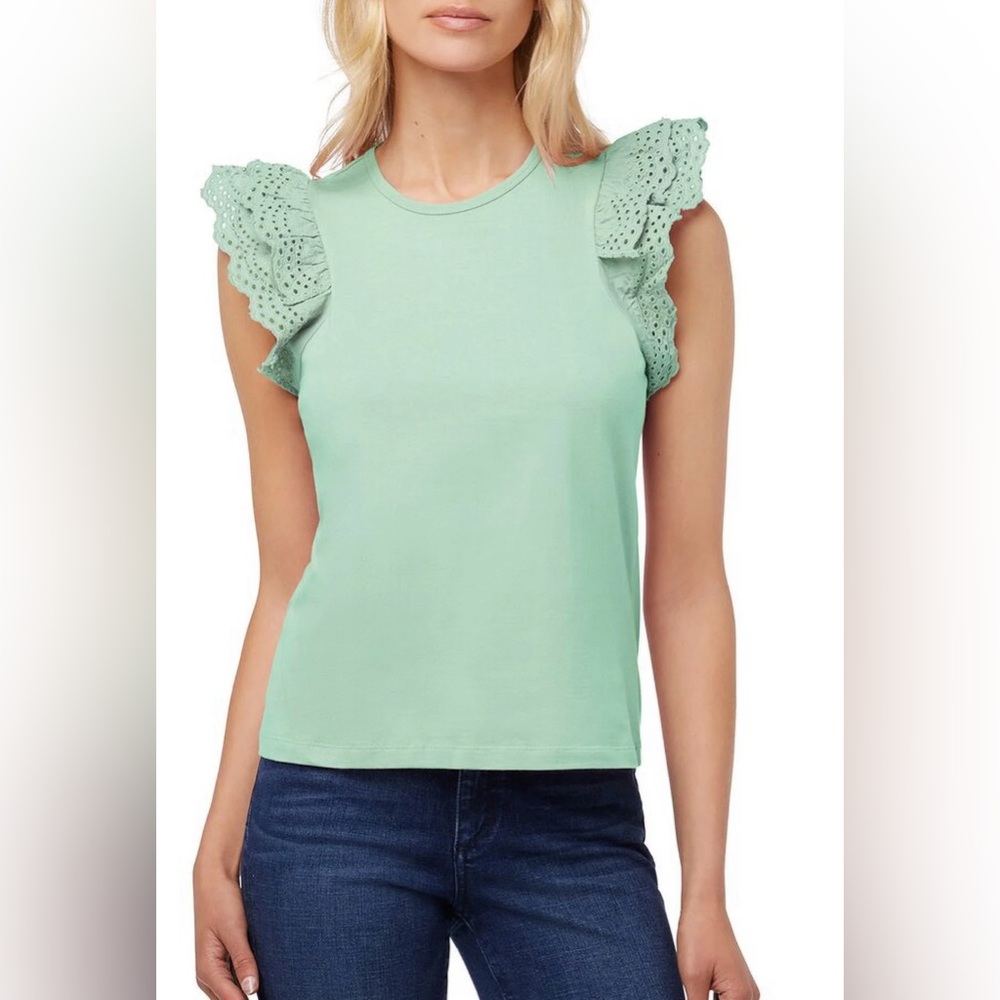 Joe’s Jeans Women’s Dainty Eyelet Flutter Sleeve Top Gossamer Green XS Pastel